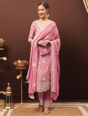 Pink Chinon Chiffon Palazzo Suit With Resham Work small FABSL21373