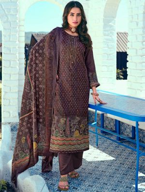 Purple Cotton Blend Palazzo Suit With Thread Work small FABSL21380