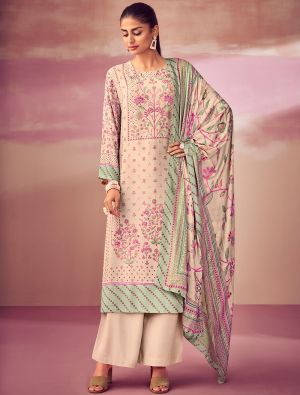Beige Pure Cotton Digital Printed Palazzo Suit small FABSL21457