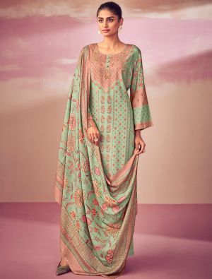 Green Pure Cotton Digital Printed Palazzo Suit small FABSL21460