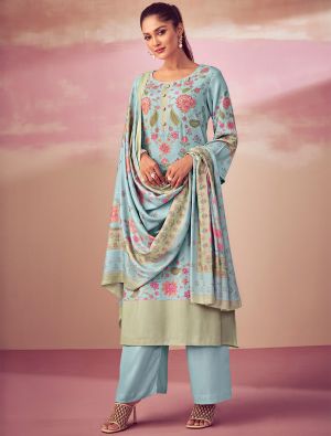 Sky Blue Pure Cotton Digital Printed Palazzo Suit small FABSL21459