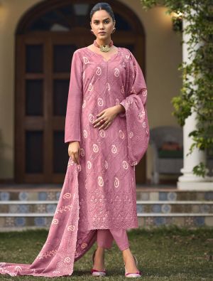 Dusty Pink Pure Cotton Salwar Kameez With Resham Work small FABSL21486