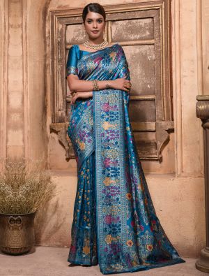Teal Blue Rich Banarasi Silk Saree With Woven Zari
