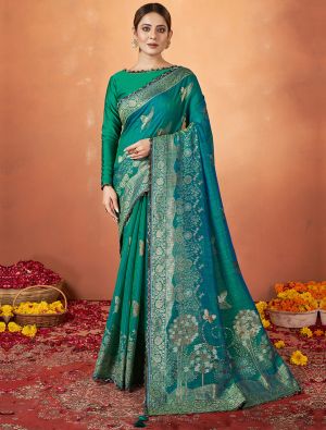 Teal Green Kanjivaram Silk Festive Wear Woven Saree