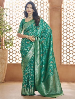 Teal Green Zari Woven Banarasi Art Silk Saree