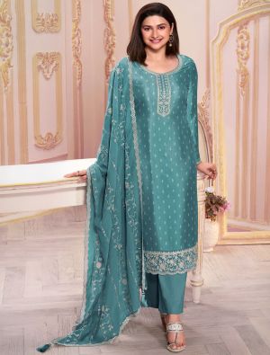 Teal Silk Georgette Embroidered Salwar Suit small FABSL21930