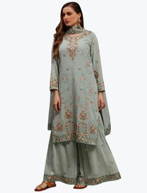 Turquoise Premium Georgette Party Wear Designer Palazzo Suit small FABSL20834