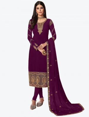 Dark Purple Georgette Straight Suit with Dupatta small FABSL20238