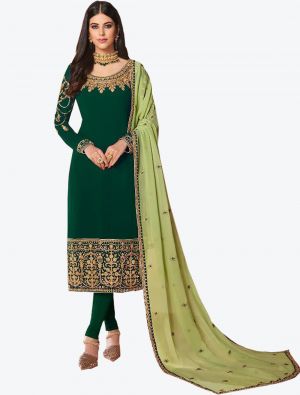Green Georgette Straight Suit with Dupatta small FABSL20239