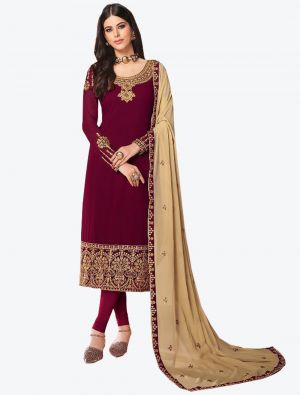 Maroon Georgette Straight Suit with Dupatta small FABSL20235