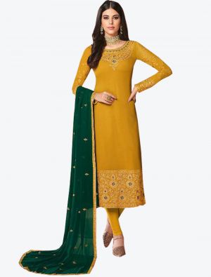 Mustard Georgette Straight Suit with Dupatta small FABSL20236