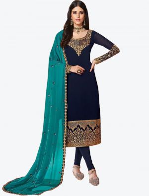 Navy Blue Georgette Straight Suit with Dupatta small FABSL20237