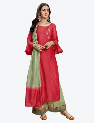 Red Rayon Straight Suit with Dupatta small FABSL20226