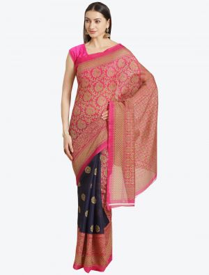 Blue and Pink Bhagalpuri Art Silk Designer Saree small FABSA20867