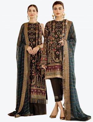 Dark Brown Georgette Straight Suit with Dupatta small FABSL20283