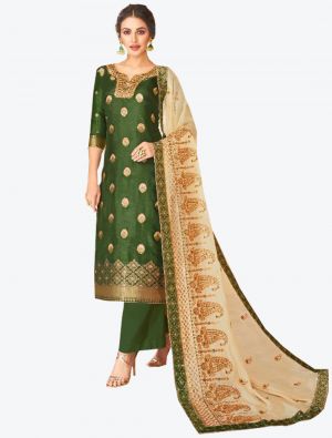 Green Dolla Jacquard Straight Suit with Dupatta small FABSL20289