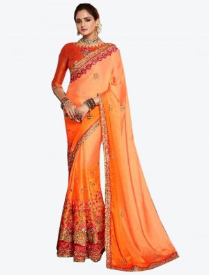 Light Orange Dola Silk Designer Saree small FABSA20773