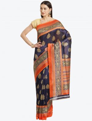 Navy Blue Bhagalpuri Art Silk Designer Saree small FABSA20868