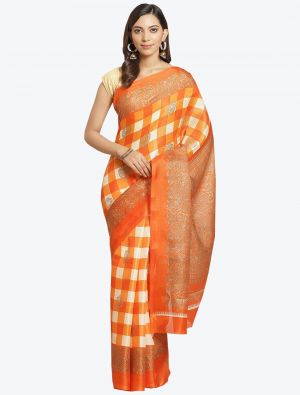 Orange and Cream Bhagalpuri Art Silk Designer Saree small FABSA20877