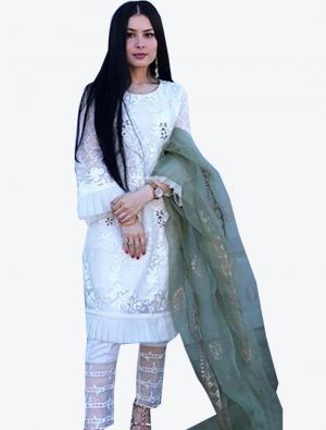 White Georgette Straight Suit with Dupatta small FABSL20282