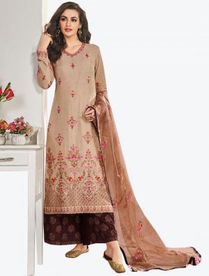 Beige Muslin Silk Readymade Plazzo Suit with Dupatta small FABSL20311