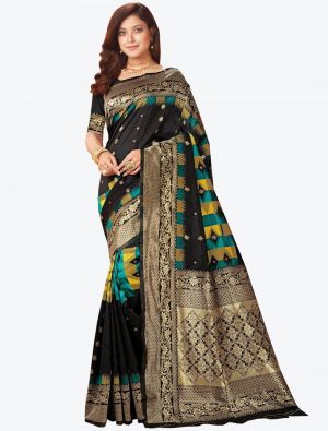 Black Banarasi Pure Silk Designer Saree small FABSA20922