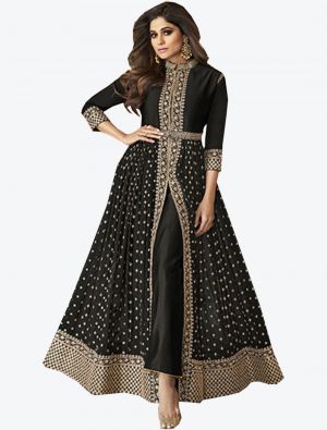 Black Georgette Semi Stitched Designer Suit small FABSL20296