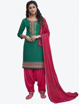 Bottle Green Cotton Patiala Suit with Dupatta small FABSL20319
