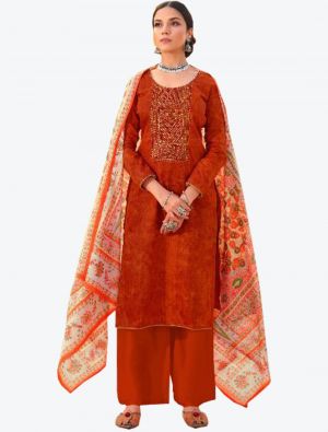 Dark Orange Cotton Semi Stitched Plazzo Suit with Dupatta small FABSL20349