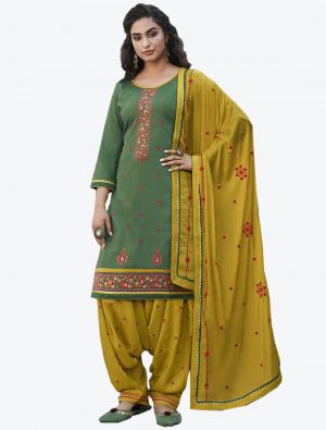 Green Cotton Patiala Suit with Dupatta small FABSL20324
