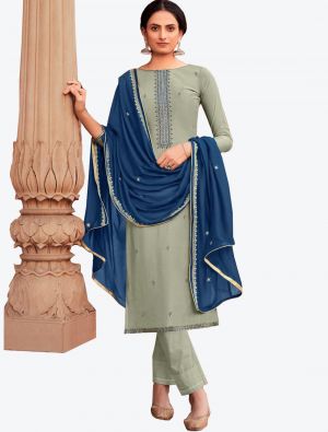 Grey Viscose Muslin Semi Stitched Designer Suit with Dupatta small FABSL20327