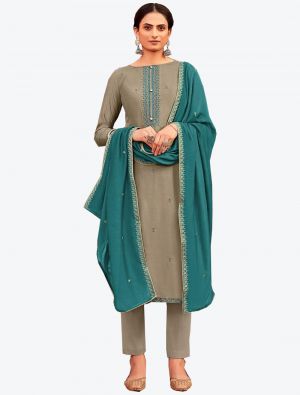 Grey Viscose Muslin Semi Stitched Designer Suit with Dupatta small FABSL20330