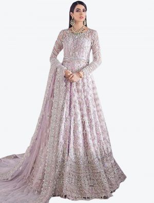 Light Purple Butterfly Net Semi Stitched Floor Length Suit with Dupatta small FABSL20333