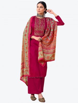 Magenta Cotton Semi Stitched Plazzo Suit with Dupatta small FABSL20347
