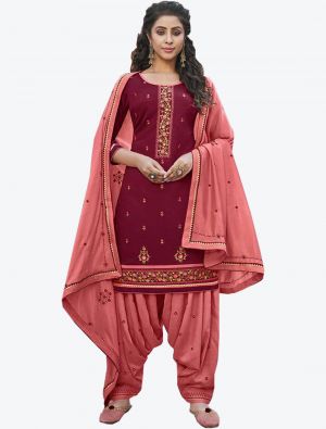 Maroon Cotton Patiala Suit with Dupatta small FABSL20322