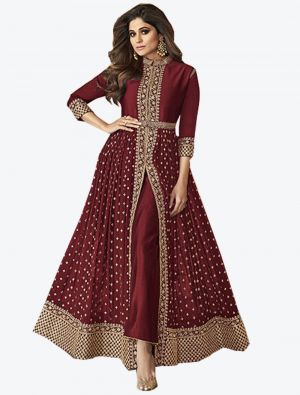 Maroon Georgette Semi Stitched Designer Suit small FABSL20297