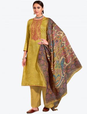 Mustard Yellow Cotton Semi Stitched Plazzo Suit with Dupatta small FABSL20343