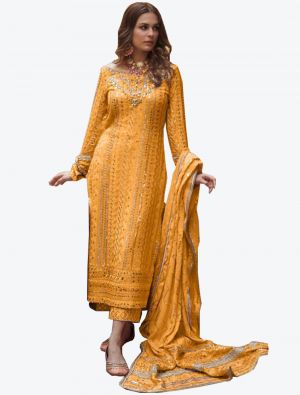 Mustard Yellow Georgette Semi Stitched Pakistani Suit with Dupatta small FABSL20341