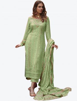 Pastel Green Georgette Semi Stitched Pakistani Suit with Dupatta small FABSL20339