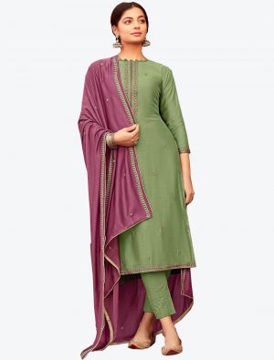 Pastel Green Viscose Muslin Semi Stitched Designer Suit with Dupatta small FABSL20325
