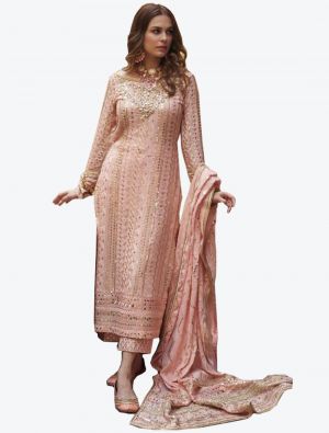 Pastel Pink Georgette Semi Stitched Pakistani Suit with Dupatta small FABSL20336