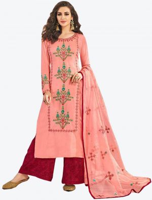Pink Muslin Silk Readymade Plazzo Suit with Dupatta small FABSL20306