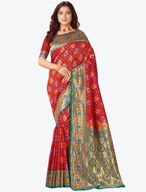 Red Banarasi Pure Silk Designer Saree small FABSA20916