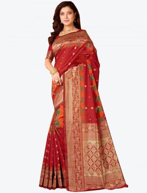 Red Banarasi Pure Silk Designer Saree small FABSA20925
