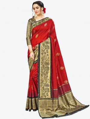 Red Banarasi Silk Designer Saree small FABSA20926