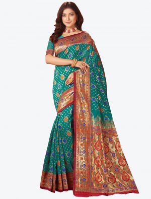 Sea Green Banarasi Pure Silk Designer Saree small FABSA20917
