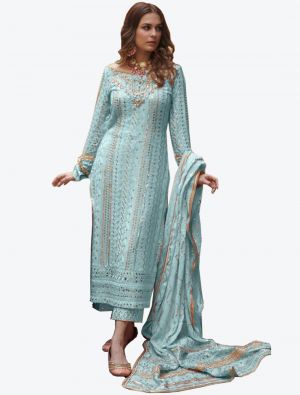 Sky Blue Georgette Semi Stitched Pakistani Suit with Dupatta small FABSL20340