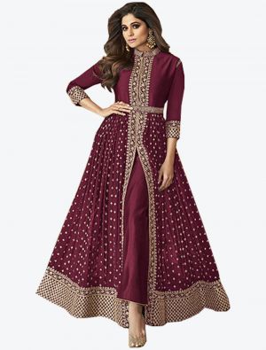 Wine Georgette Semi Stitched Designer Suit small FABSL20294