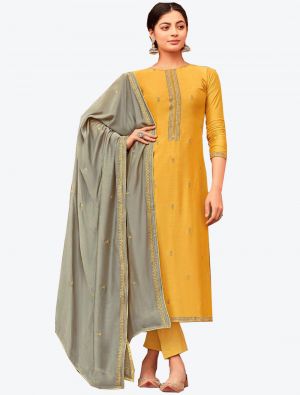 Yellow Viscose Muslin Semi Stitched Designer Suit with Dupatta small FABSL20329