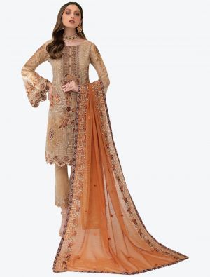 Beige Faux Georgette Semi Stitched Pakistani Suit with Dupatta small FABSL20366